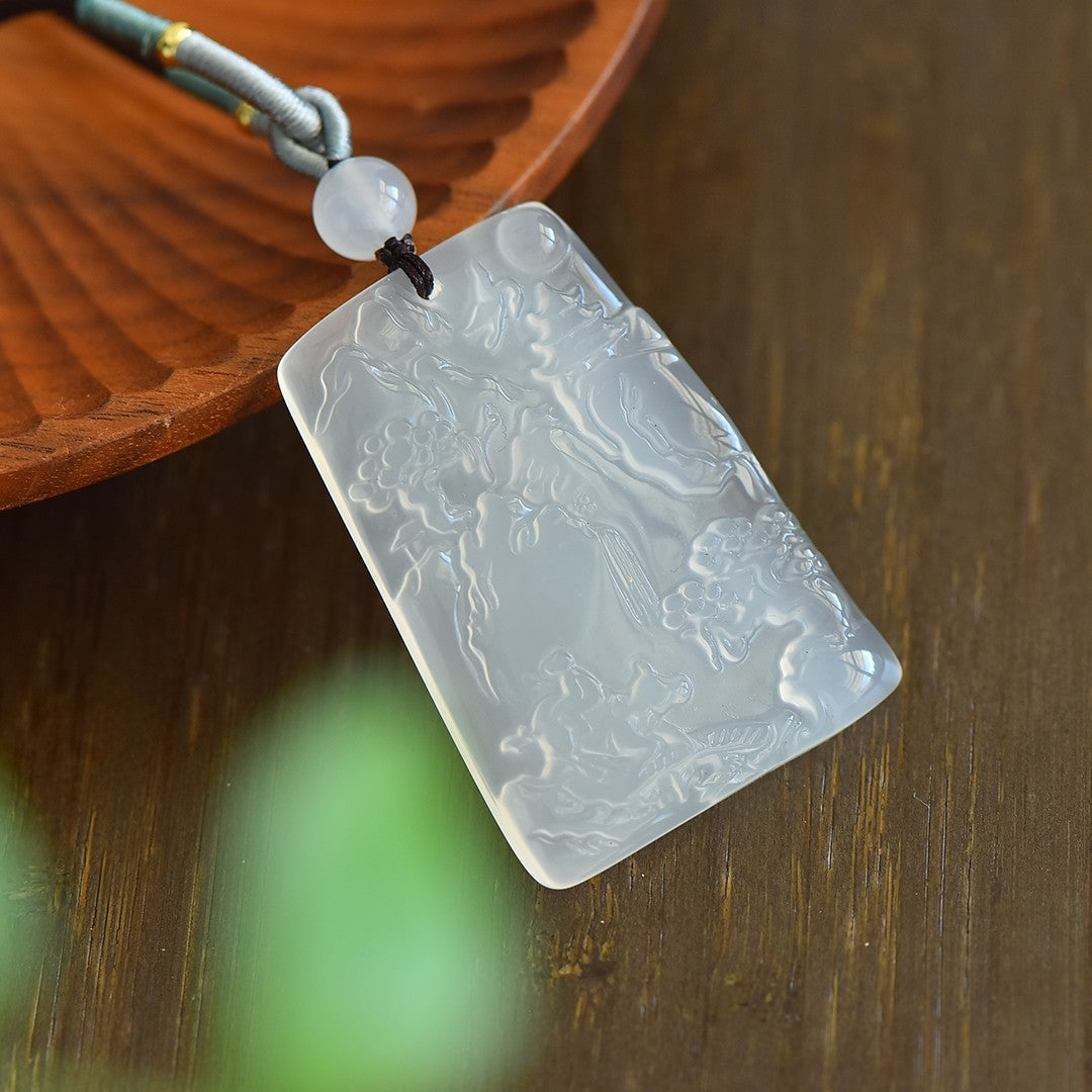 Natural ice chalcedony landscape pendant for women