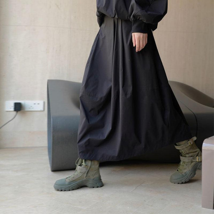 Elastic waist skirt with loose silhouette A-line skirt with pockets Thebesttailor