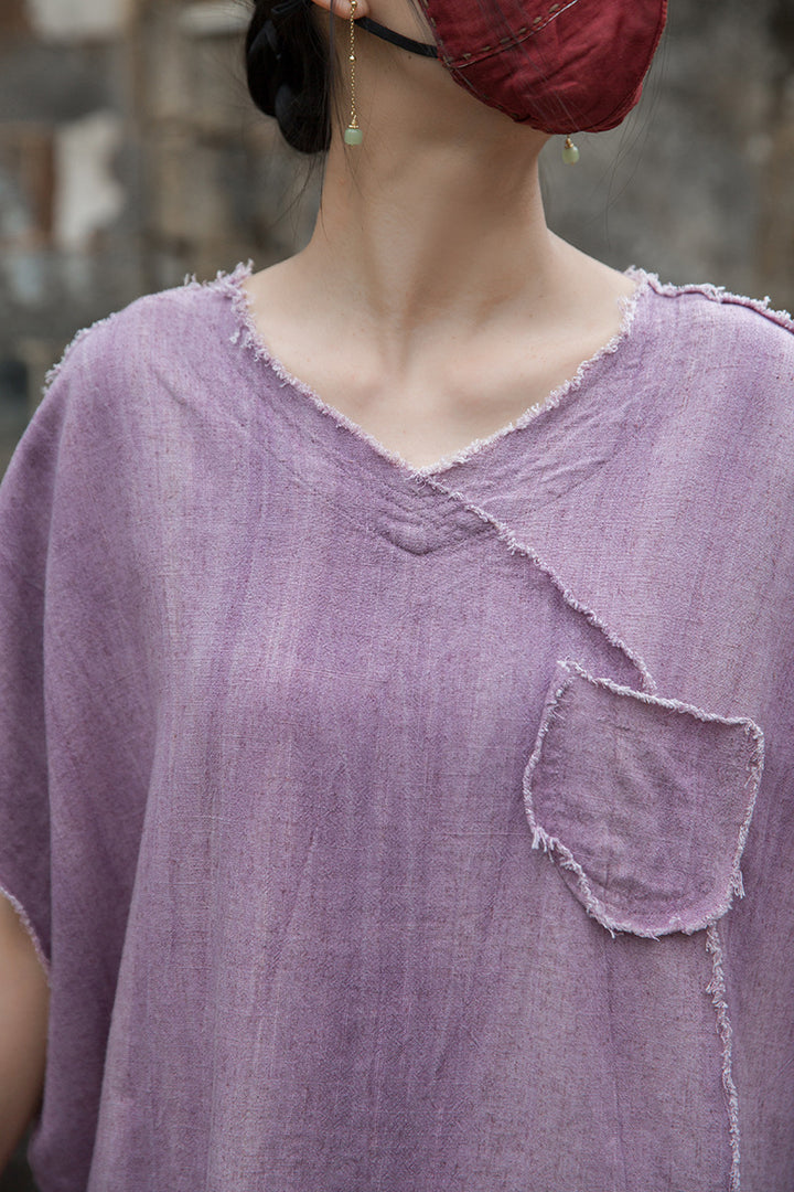 Women's Linen Zen T-Shirt Tie Dye Sand Wash Blouses