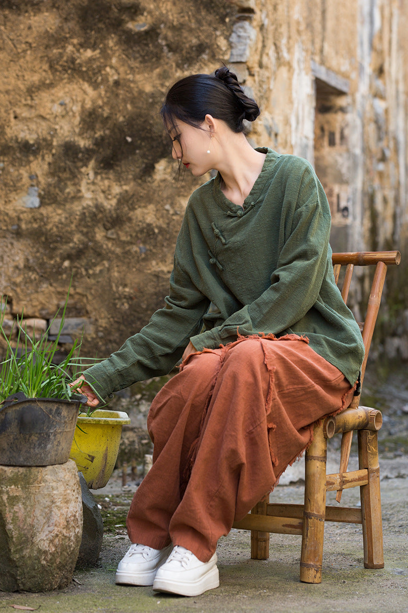 Women's Linen Zen Meditation Long Sleeve Loose Blouses
