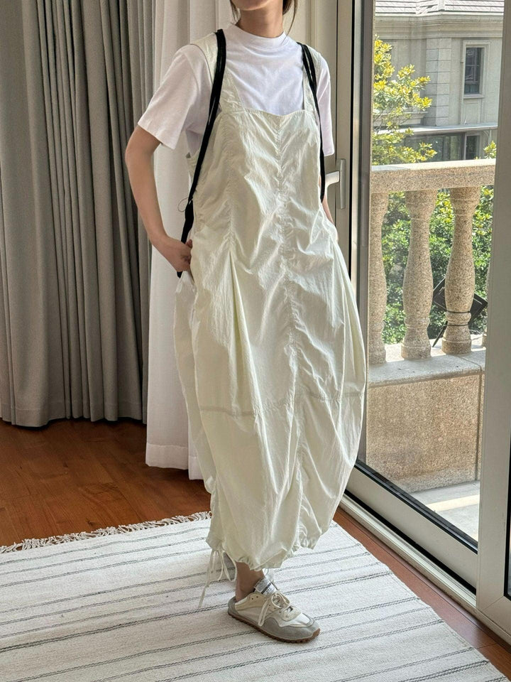 Summer casual drawstring pleated overalls dress workwear dress Thebesttailor