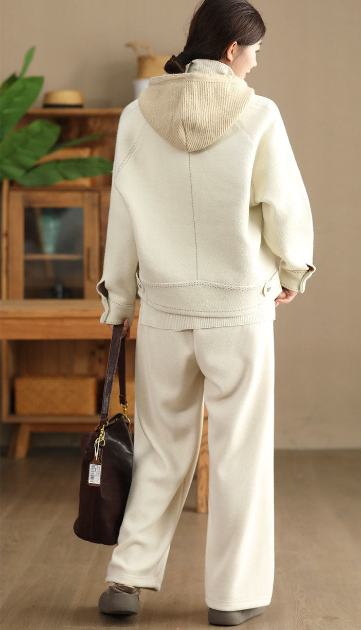 Casual short winter wool jacket with hood