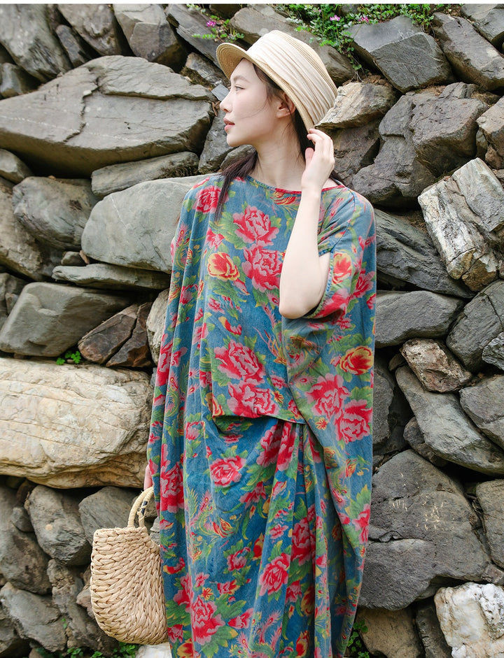 Cotton Print Boho Summer Short Sleeve Dress by Thebesttailor