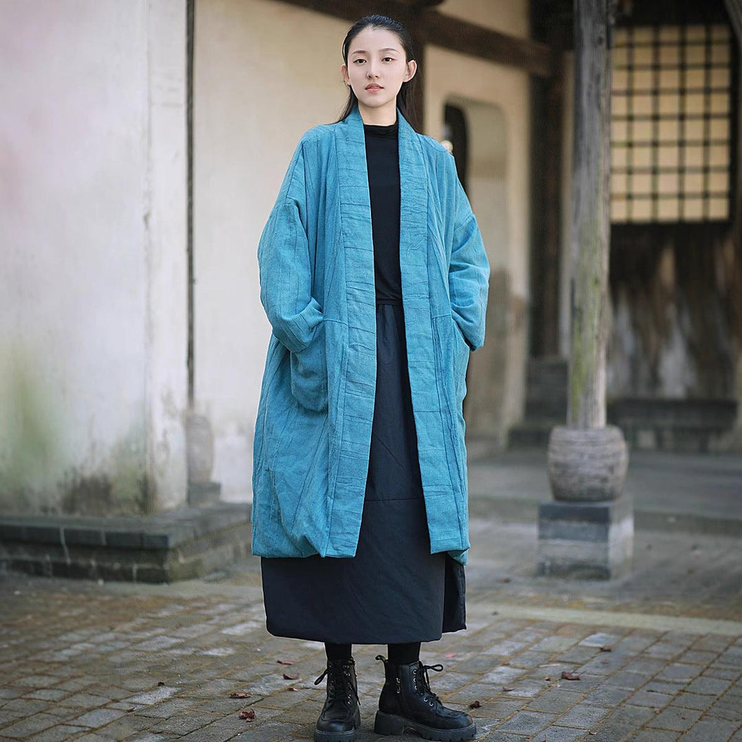 Ladies’ Retro Tie-Dye Quilted Ramie Coat with Long Sleeves-Women's coat-Thebesttailor-One size-Green-Ramie-Thebesttailor