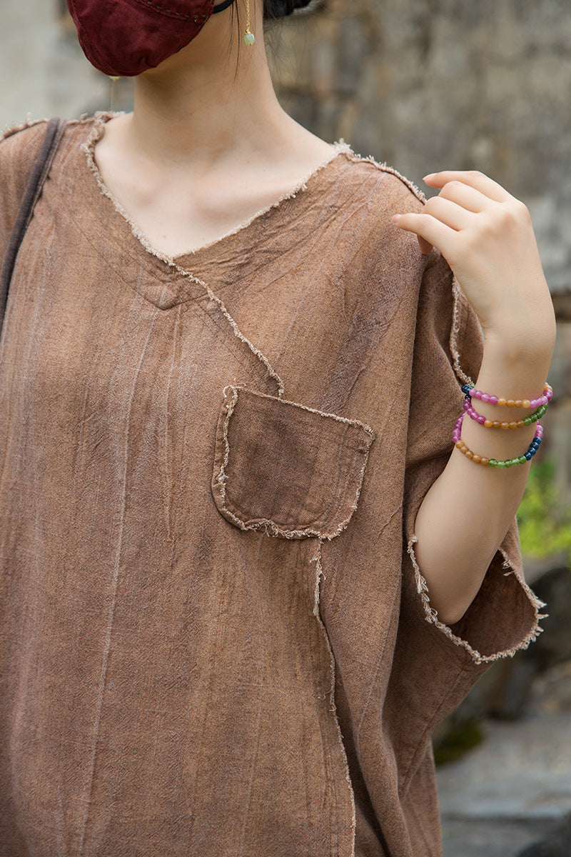 Women's Linen Zen T-Shirt Tie Dye Sand Wash Blouses