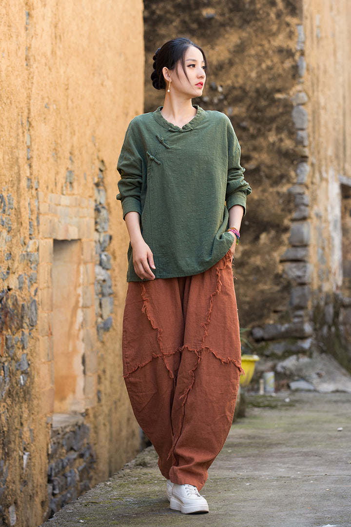 Women's Linen Zen Meditation Long Sleeve Loose Blouses