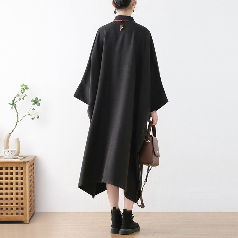 Cotton Maxi Dress with Bat Sleeves for Spring