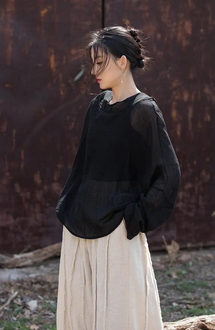 UV Protection Top Sun-Ready Tencel Hooded Tee for Women-Women's Shirt-Thebesttailor-One size-Black-Tencel-Thebesttailor