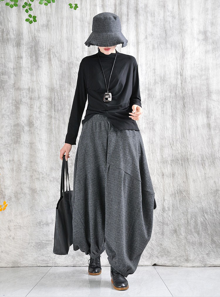 Casual Winter Gray Cotton Long Bloomers