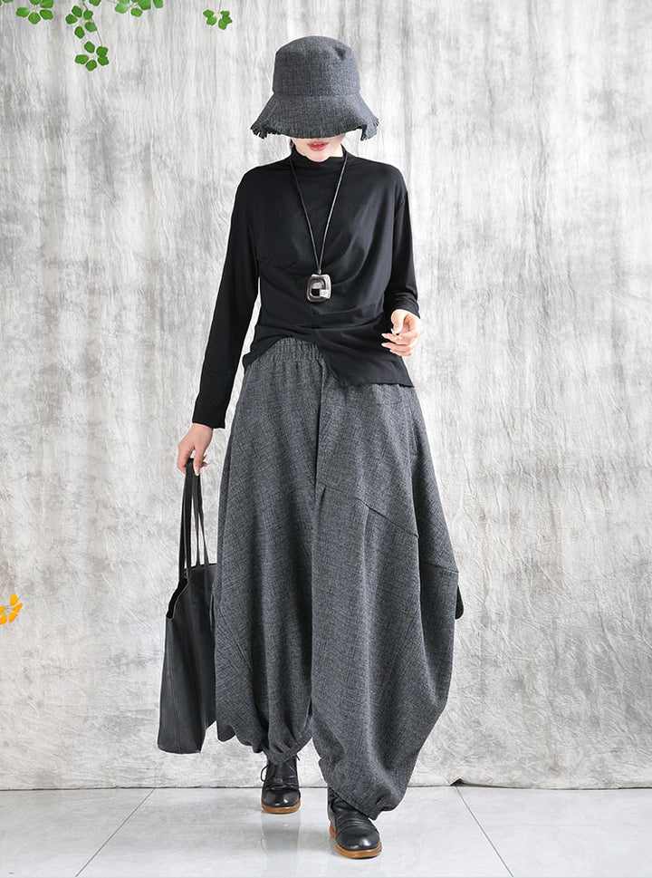 Casual Winter Gray Cotton Long Bloomers