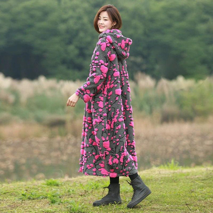 Retro Jacquard Wool Hooded Cardigan Coat for Women-Women's coat-Thebesttailor-Thebesttailor