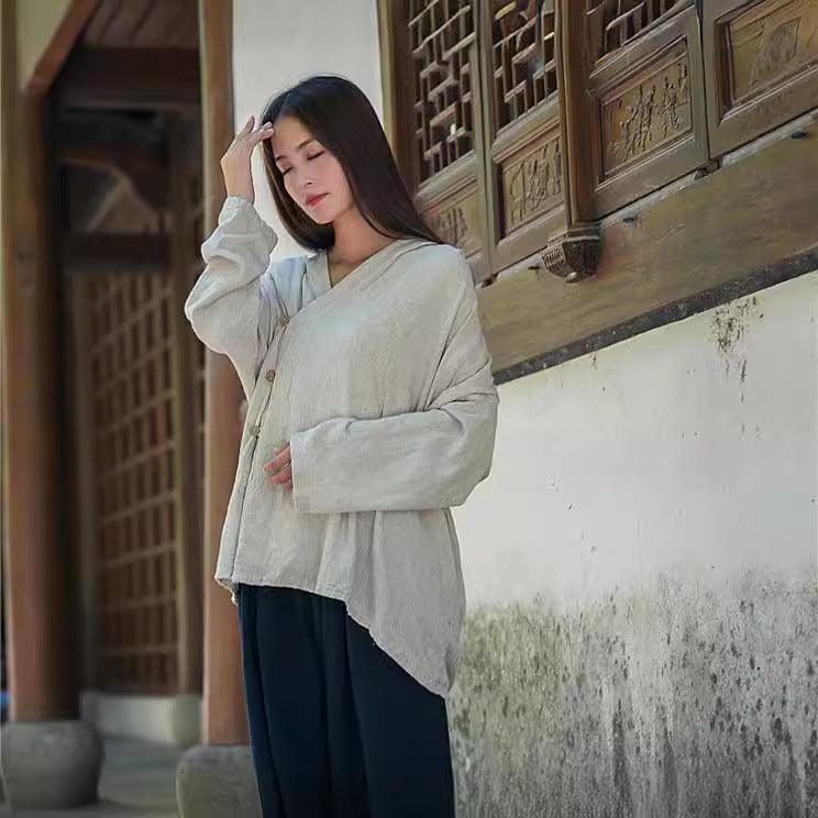 Hooded sand-washed linen Blouses Linen tops for women Thebesttailor