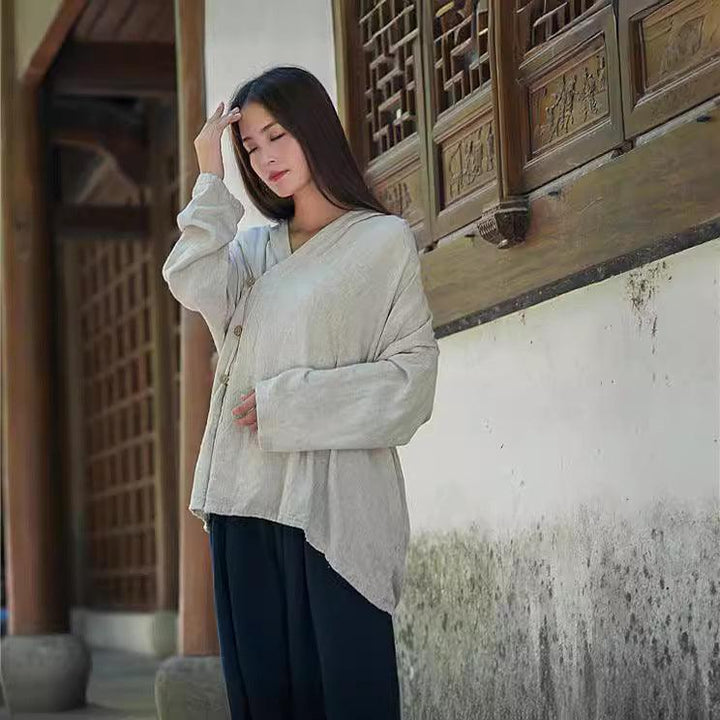Hooded sand-washed linen Blouses Linen tops for women Thebesttailor