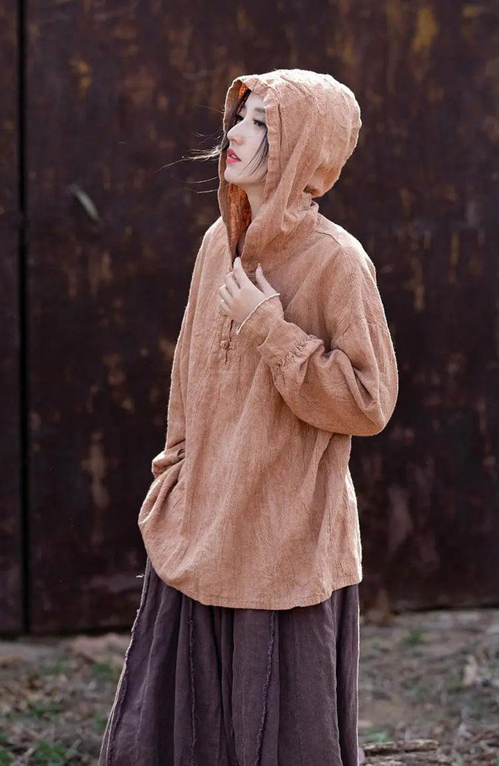 UV Protection Women's Shirt+ Long-Sleeved Hooded T-Shirt for Women-Women's Shirt-Thebesttailor-One size-Orange-Cotton/linen-Thebesttailor