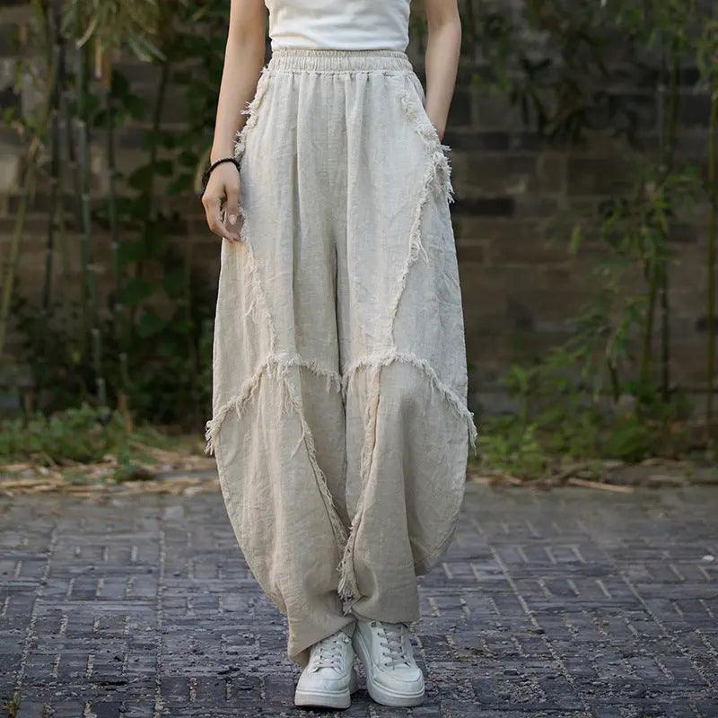 Vintage Linen Harem Pants with Loose Fit and Retro Vibes-Women's pants-Thebesttailor-One size-Beige-Linen-Thebesttailor
