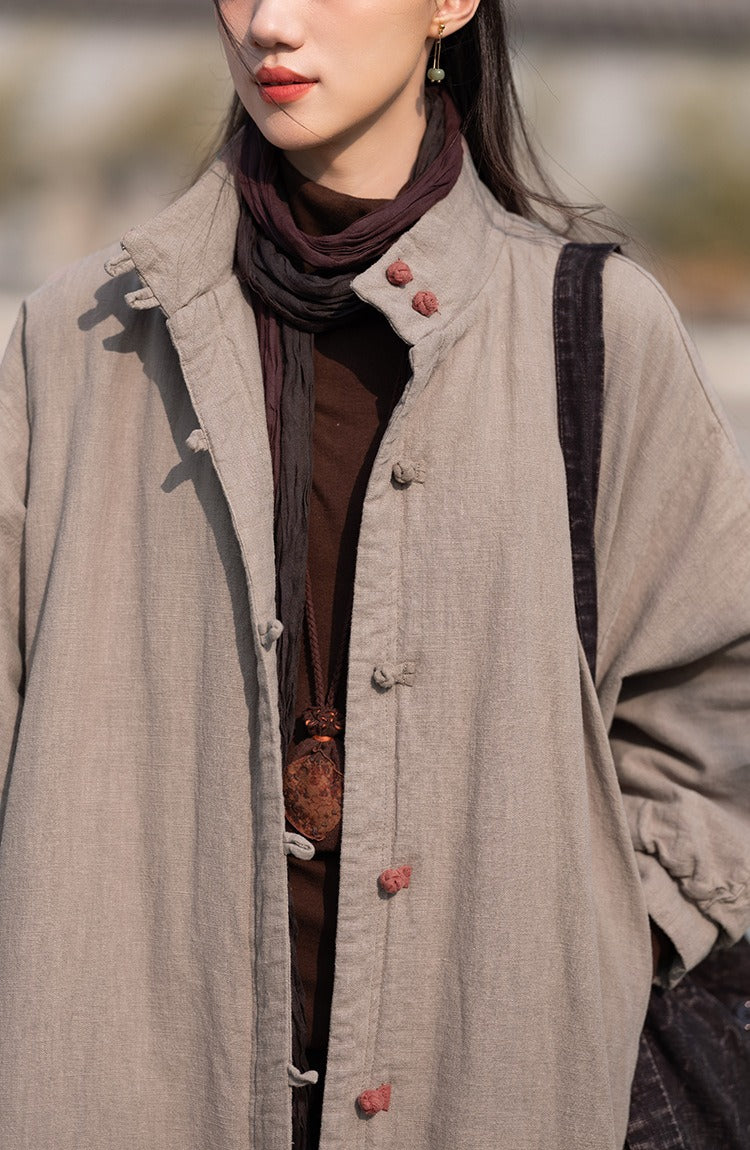 Women's Winter Christmas Linen Quilted Midi Coat