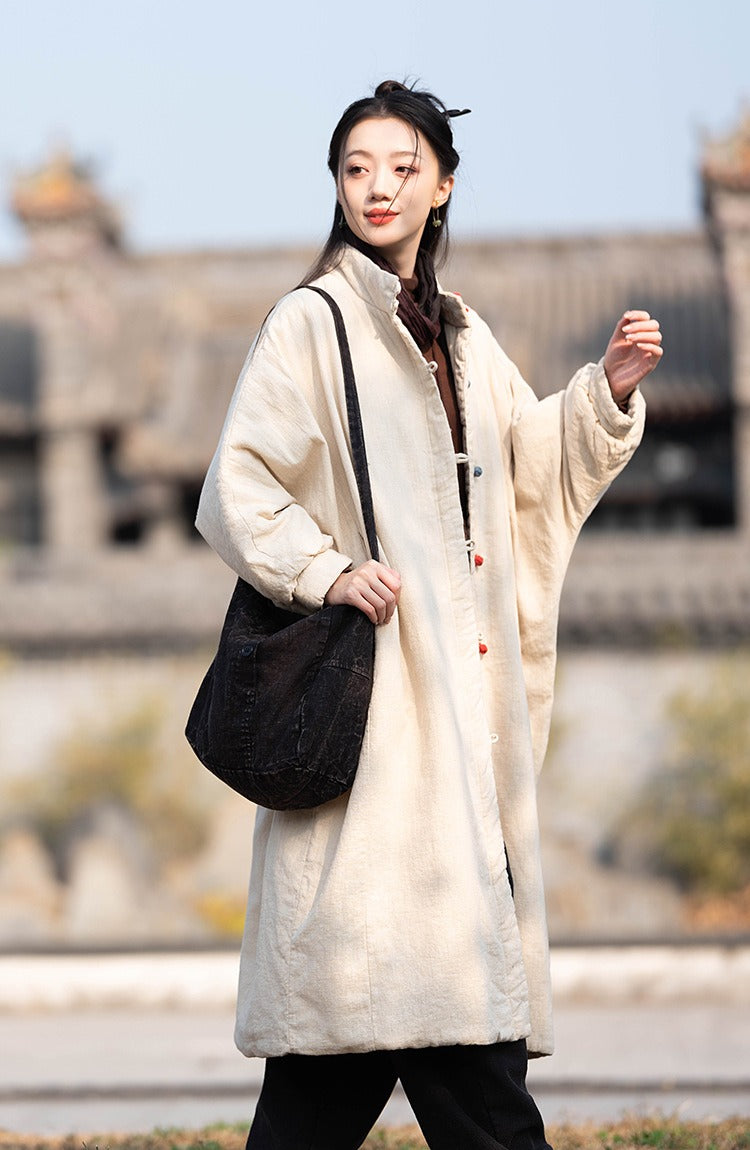 Women's Winter Christmas Linen Quilted Midi Coat
