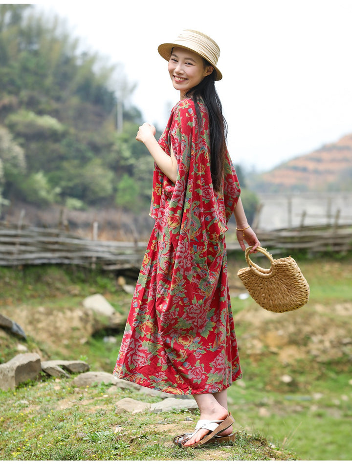 Cotton Print Boho Summer Short Sleeve Dress by Thebesttailor