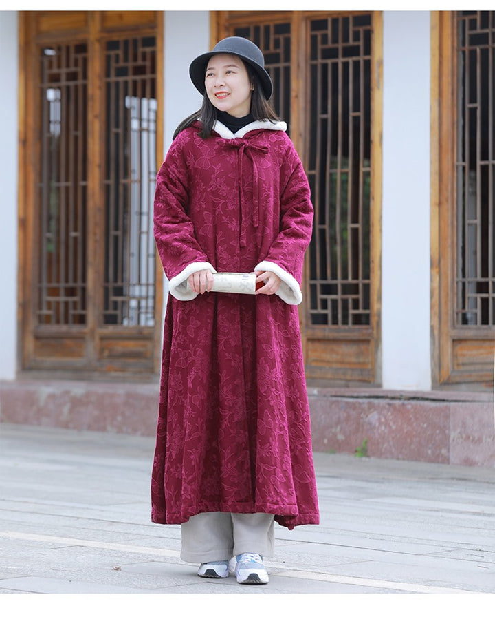 Chinese Style Winter Coat hooded cape coat womens