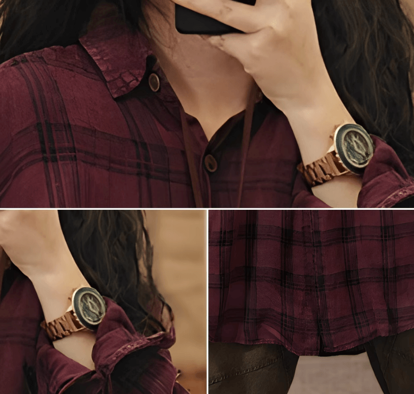 Stylish womens cotton plaid long sleeve shirt in red plaid, perfect for casual warmth and comfort.
