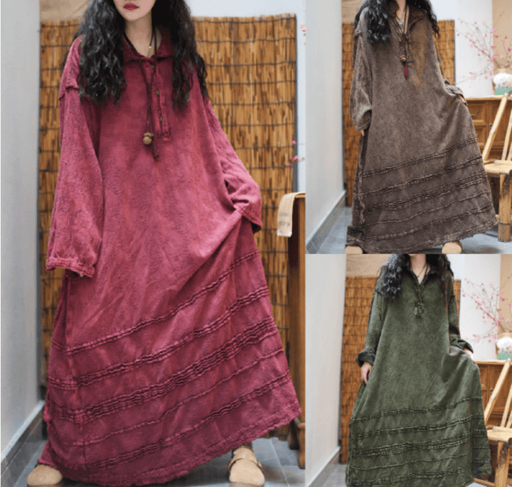 Long sleeves Maxi Dress Warm with pockets Thebesttailor