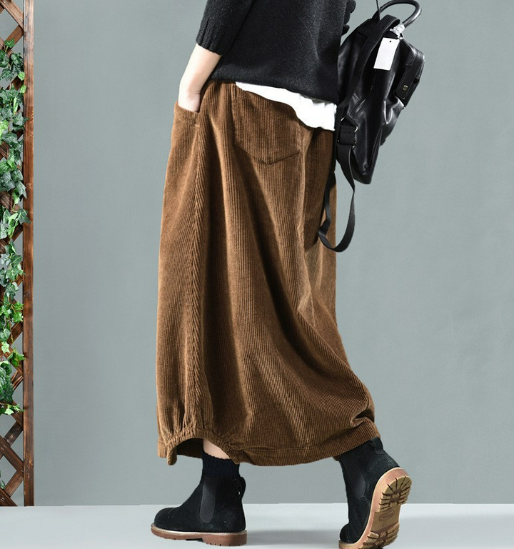 Skirt Midi Women Spring Corduroy Skirt with Pockets