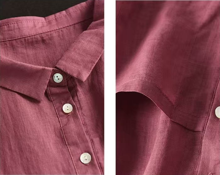 Loose Linen Shirt for Women with Half Sleeves and Lapel Collar