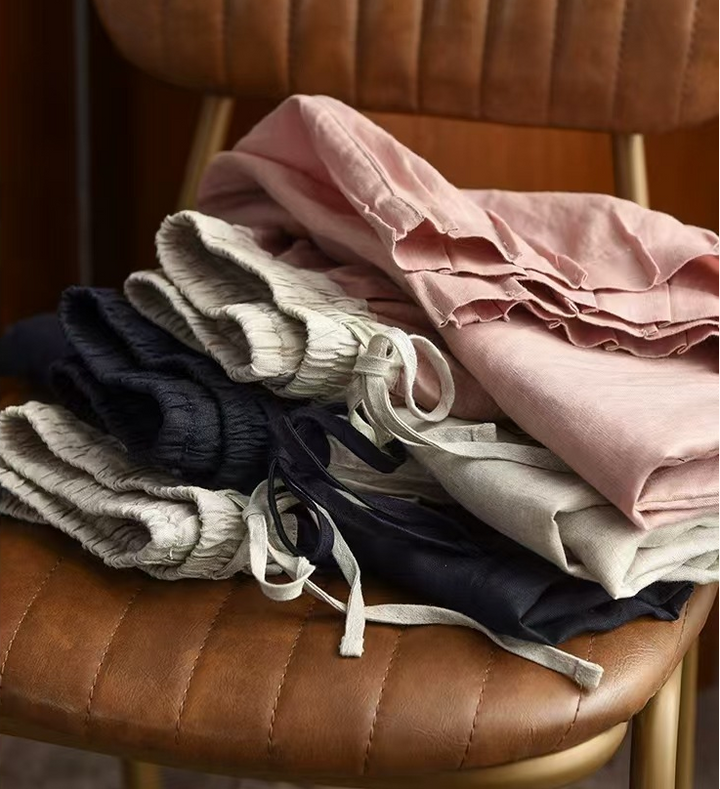 Linen Pleated Elastic Waist Loose Cropped Pants for Women