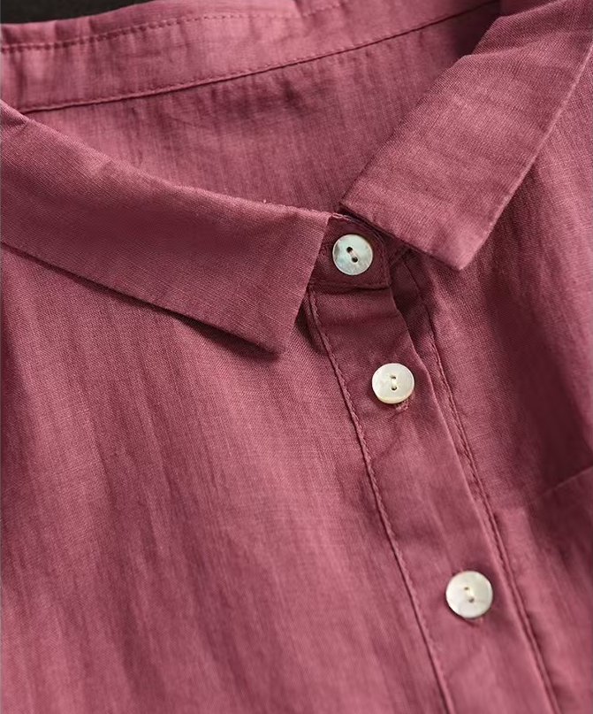 Loose Linen Shirt for Women with Half Sleeves and Lapel Collar