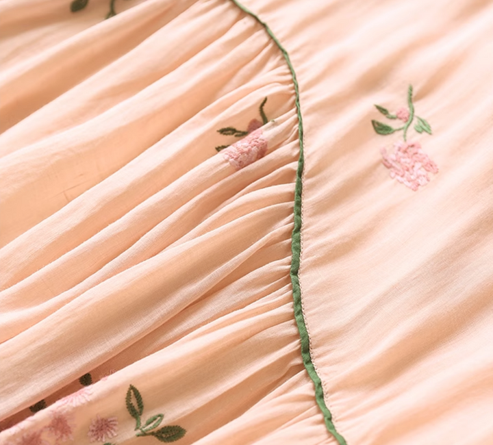 Summer Casual Ramie A-Line Half Sleeve Embroidery Oversized Dress