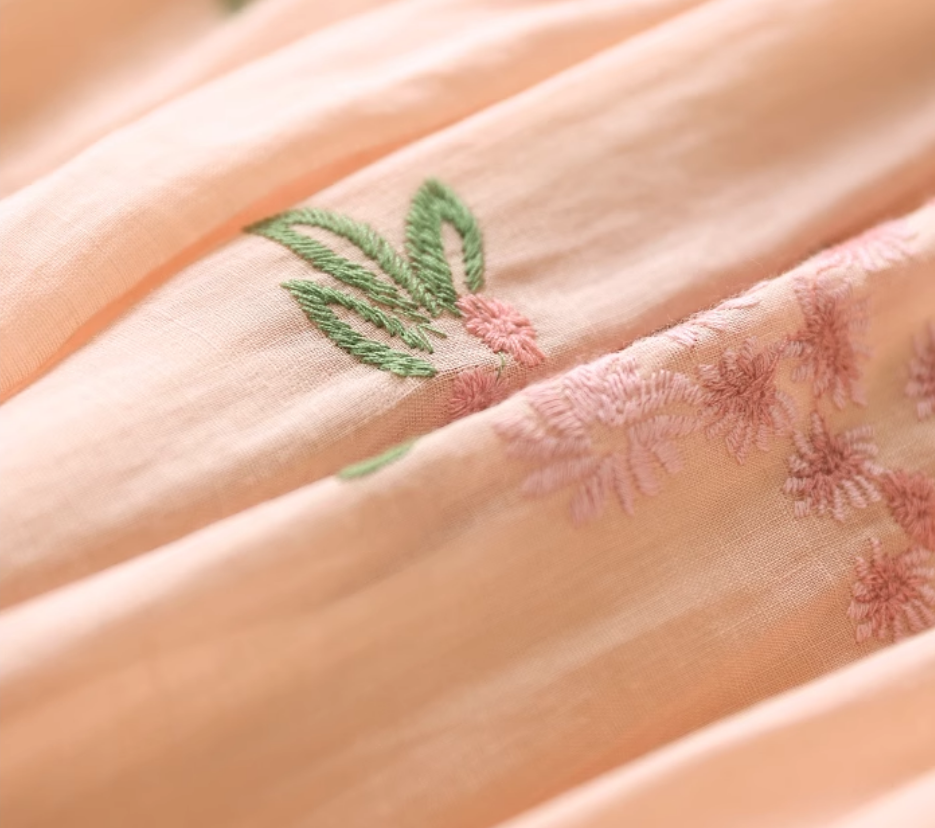 Summer Casual Ramie A-Line Half Sleeve Embroidery Oversized Dress