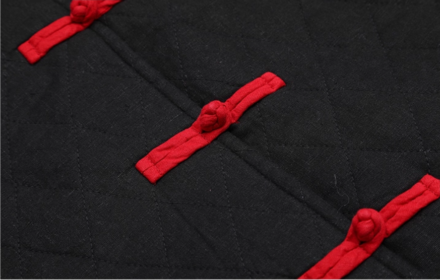 Vintage Chinese Quilted Linen Winter Coat Red Black