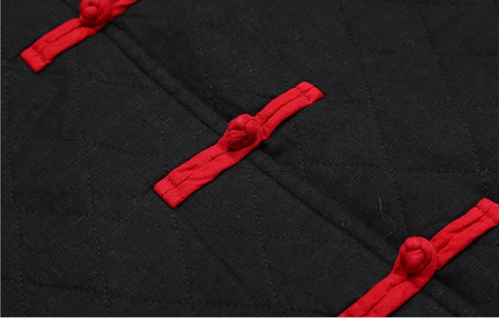 Vintage Chinese Quilted Linen Winter Coat Red Black