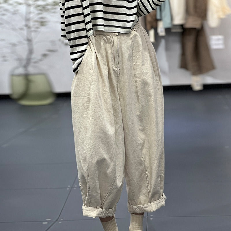 Autumn Denim Cotton Trousers Women Loose Fit Elastic Waist by Thebesttailor