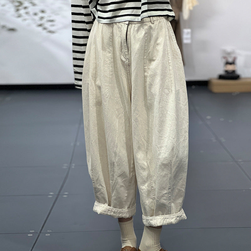 Autumn Denim Cotton Trousers Women Loose Fit Elastic Waist by Thebesttailor