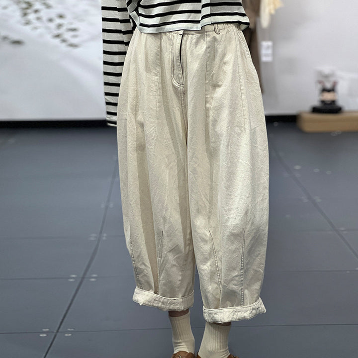 Autumn Denim Cotton Trousers Women Loose Fit Elastic Waist by Thebesttailor