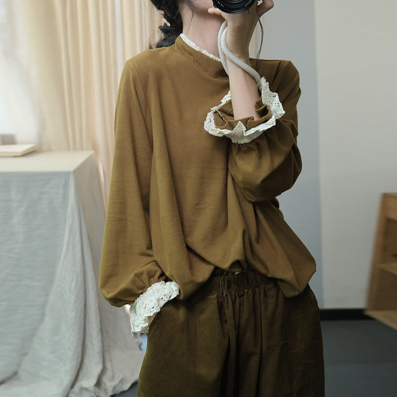 Fall Cropped Cotton Long Sleeve Pullover For Women