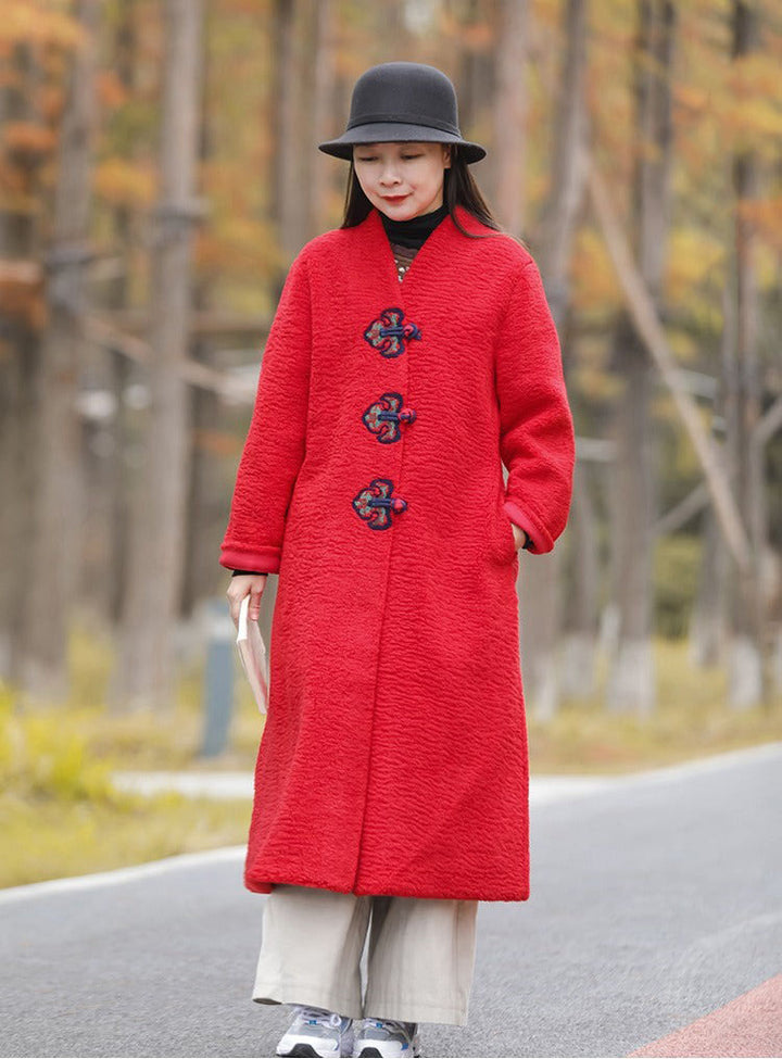 Chinese Lambswool Long Overcoat Cardigan in Beige and Red by Thebesttailor