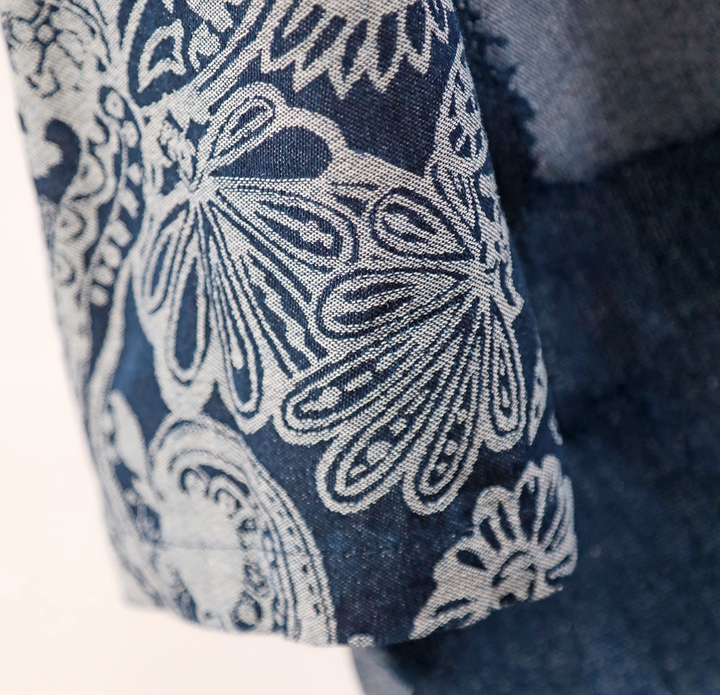 Autumn Indigo Dye Denim Cardigan With Printed Oversized by Thebesttailor