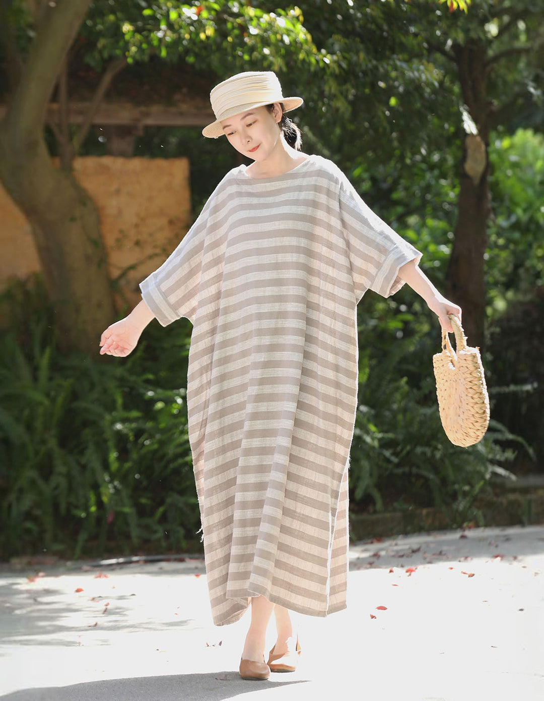 Summer Linen Oversized Striped Dress for Women