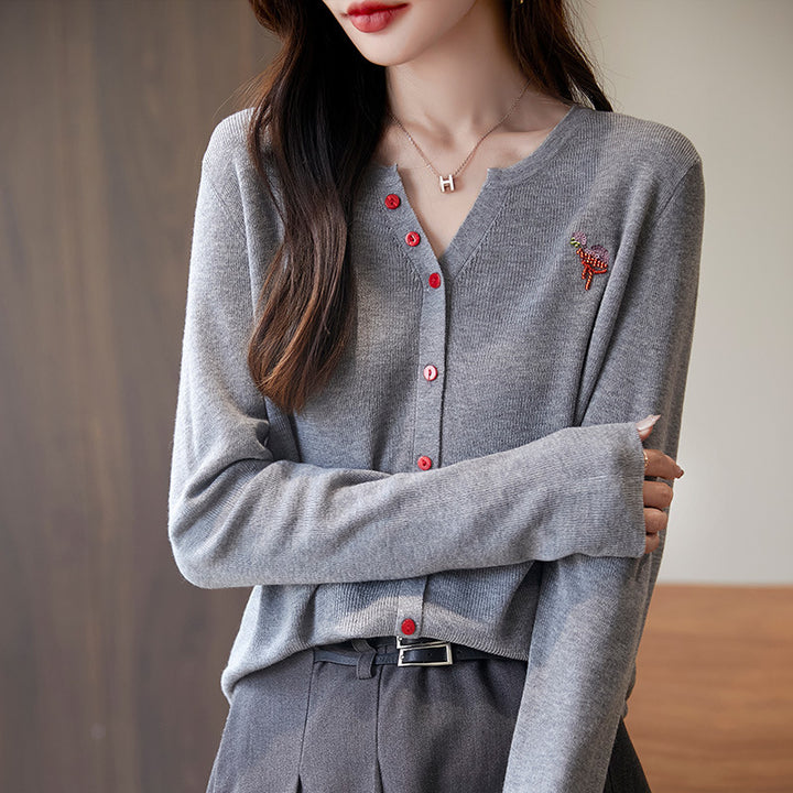 Women's Warm Wool Button-Down V-Neck Knit Cardigan