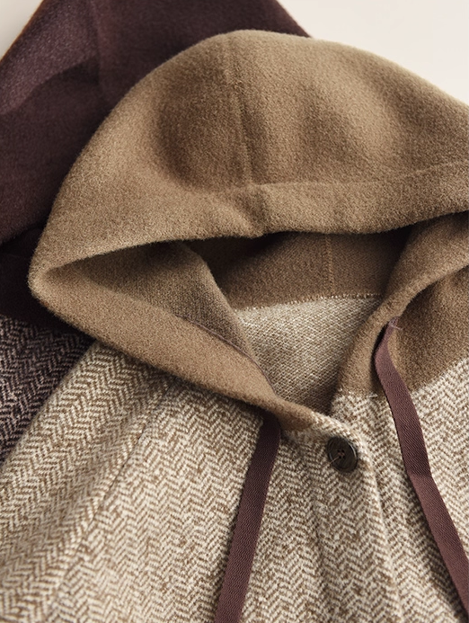winter wool herringbone pattern jacket with hood womens