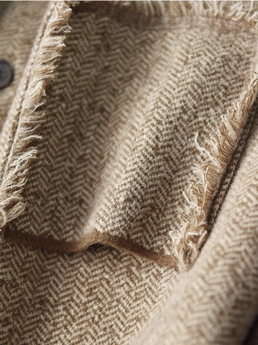 winter wool herringbone pattern jacket with hood womens