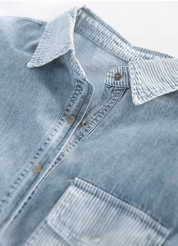 Women's Retro Striped Contrast Denim Shirt
