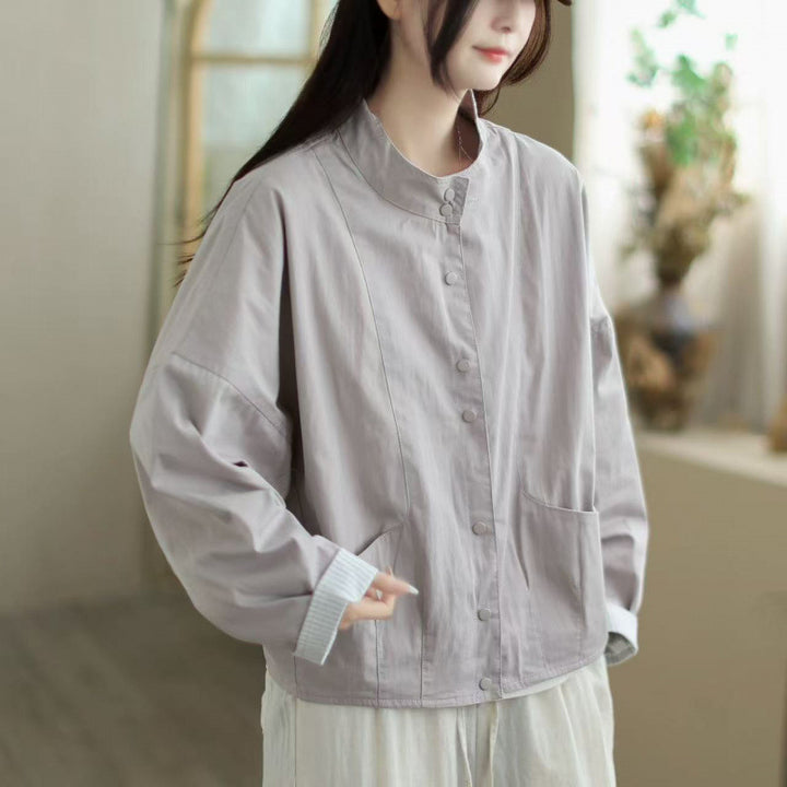 Trendy Fall Outfits Cotton Cropped Cardigan with Stand Collar Top