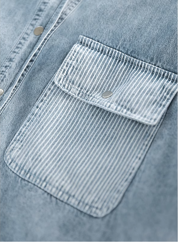 Women's Retro Striped Contrast Denim Shirt