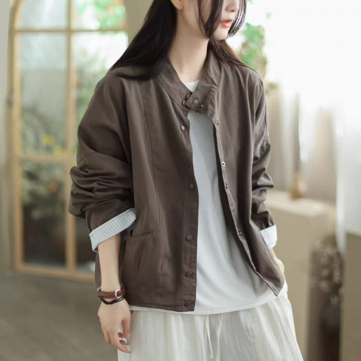 Trendy Fall Outfits Cotton Cropped Cardigan with Stand Collar Top