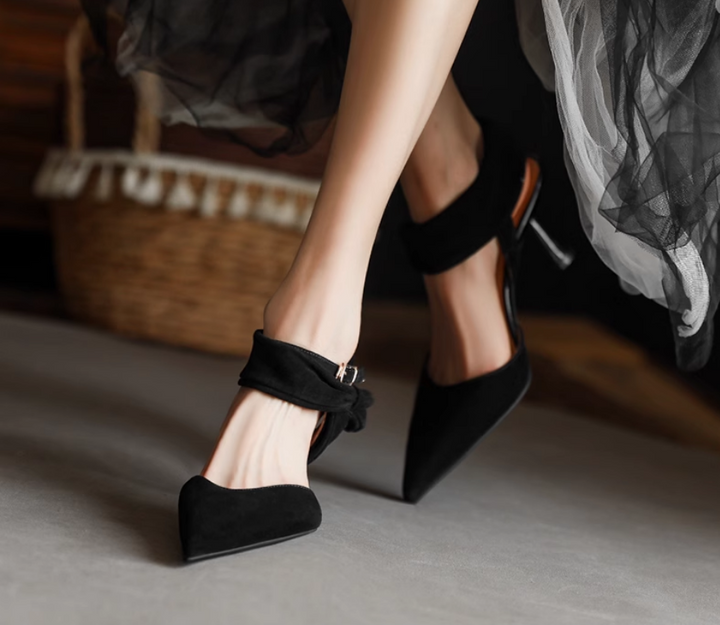 Women's Straight Buckle Cowhide High-Heeled Sandals Green