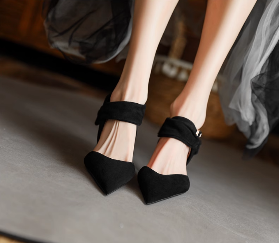 Women's Straight Buckle Cowhide High-Heeled Sandals Green
