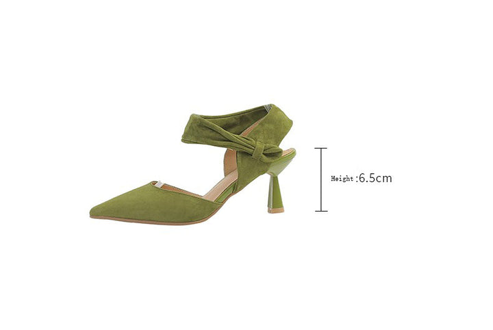 Women's Straight Buckle Cowhide High-Heeled Sandals Green